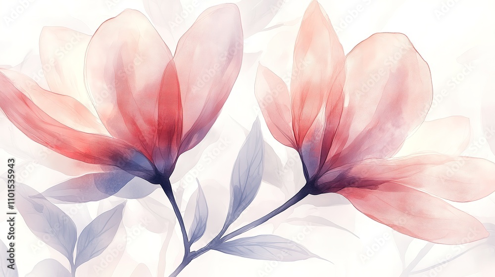 Delicate pink and red flowers with translucent petals on pale background. Delicate pink and red flowers with translucent petals on pale background.