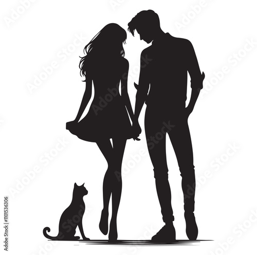 Couple standing silhouette vector illustration