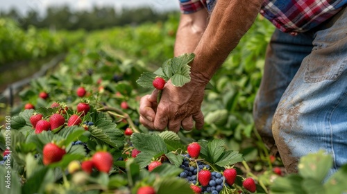 Berry Picking: Harvesting sweet, ripe berries such as strawberries, raspberries, and blueberries, a fun outdoor activity enjoyed in summer and early fall.
 photo