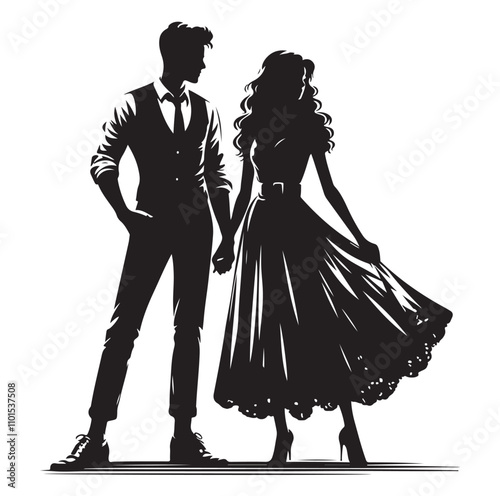 Couple standing silhouette vector illustration