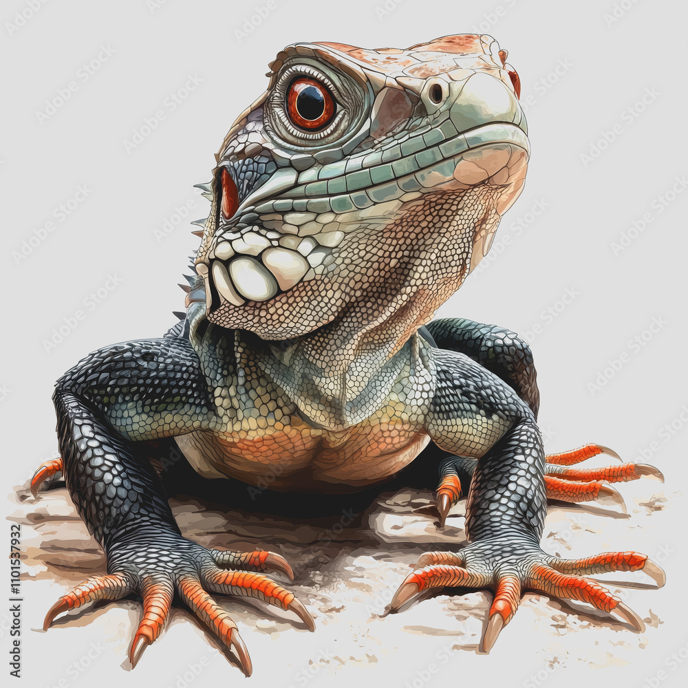 Obraz premium Stunning Exotic Creature Illustration Featuring a Unique Lizard on a White Background Ideal for Nature and Wildlife Themes