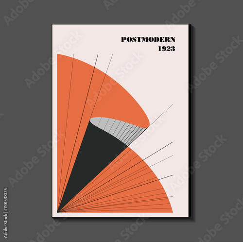 Poster inspired postmodern of vector abstract dynamic symbols with bold geometric shapes, useful for web background, poster art design, magazine front page, hi-tech print, cover artwork.