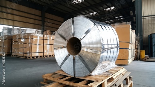 Large Roll Of Metal Wire In A Warehouse