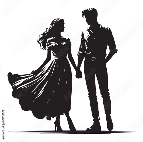 Couple standing silhouette vector illustration