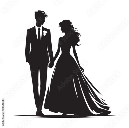 Couple standing silhouette vector illustration