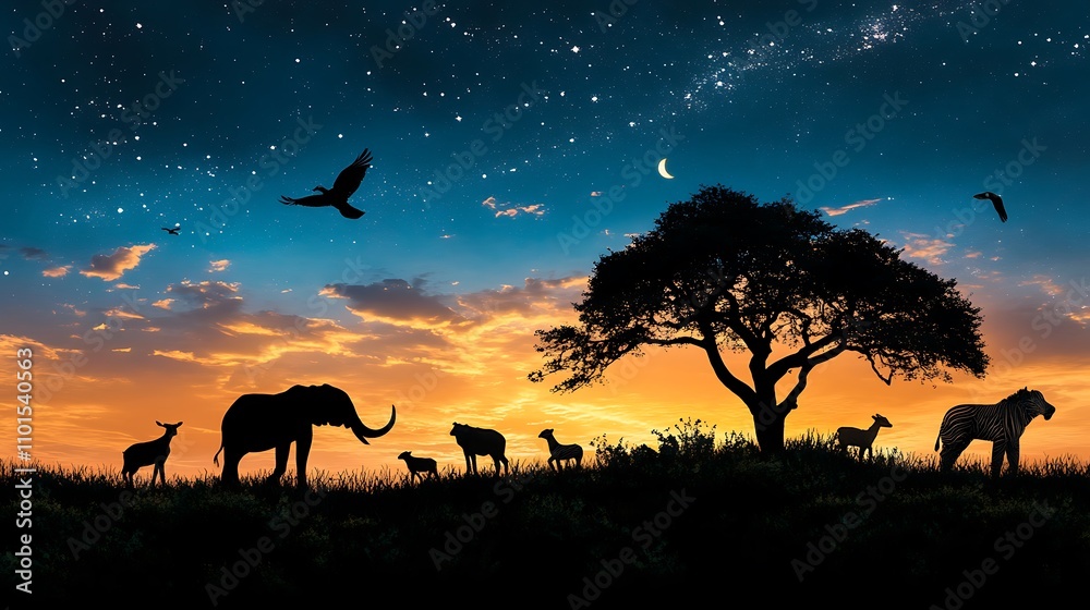 Stunning deer silhouette under tree framed by sunset light Stunning deer silhouette under tree framed by sunset light