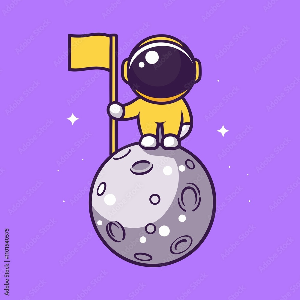 Fototapeta premium Cute Astronaut Holding Space Board Cartoon Vector Icon Illustration Science Technology Icon Concept Isolated Premium Vector. Flat Cartoon Style