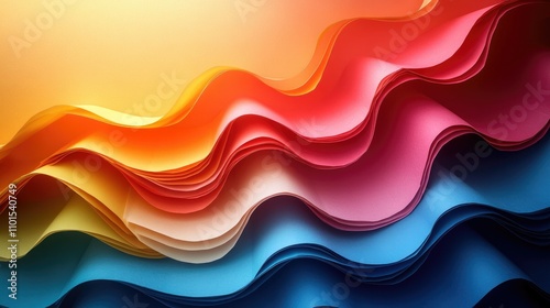 Colorful, wavy paper sheets create a dynamic visual effect, showcasing texture and gradient.