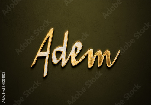 Old gold text effect of Turkish name Adem with 3D glossy style Mockup. photo