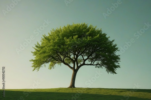 Fototapeta Naklejka Na Ścianę i Meble -  there is a lone tree on a grassy hill with a blue sky