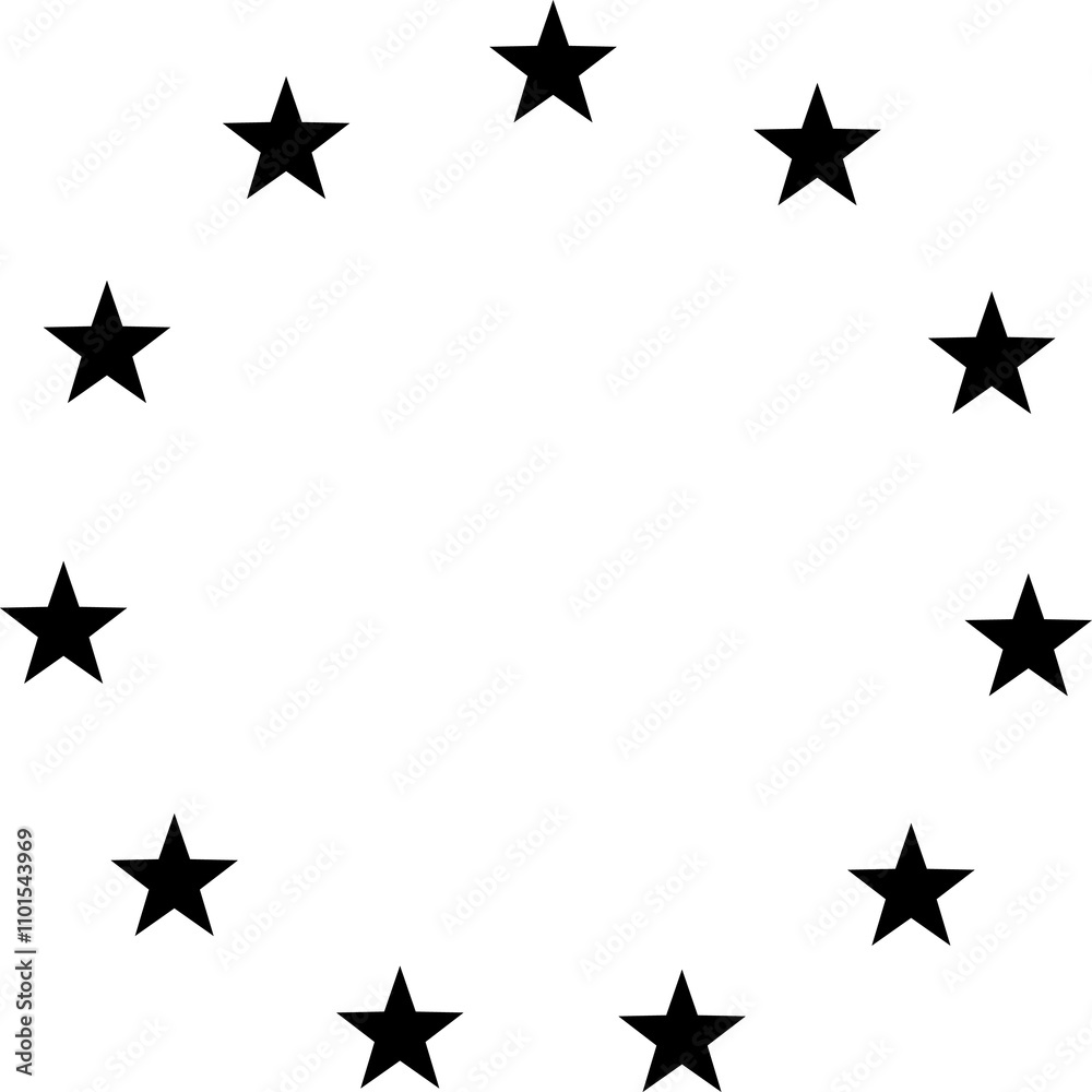 Stars of various sizes arranged in a circle. Round frame, border. Black star shape, simple symbol. Black star shape, circular frame image Stars of various sizes arranged in a circle. Round frame, border. Black star shape, simple symbol. Black star shape, circular frame image