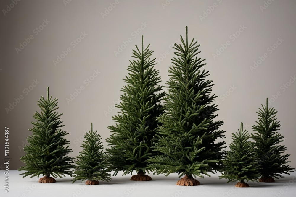 Obraz premium there are five small trees that are lined up on a table