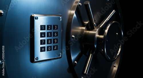 High-Security Bank Vault Door with Digital Keypad and Manual Override - Stock Photo photo