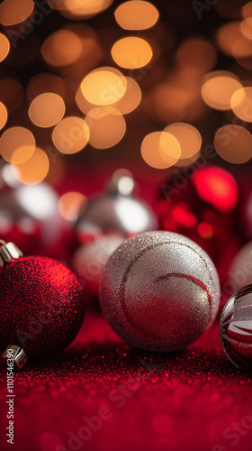 red christmas balls on christmas tree