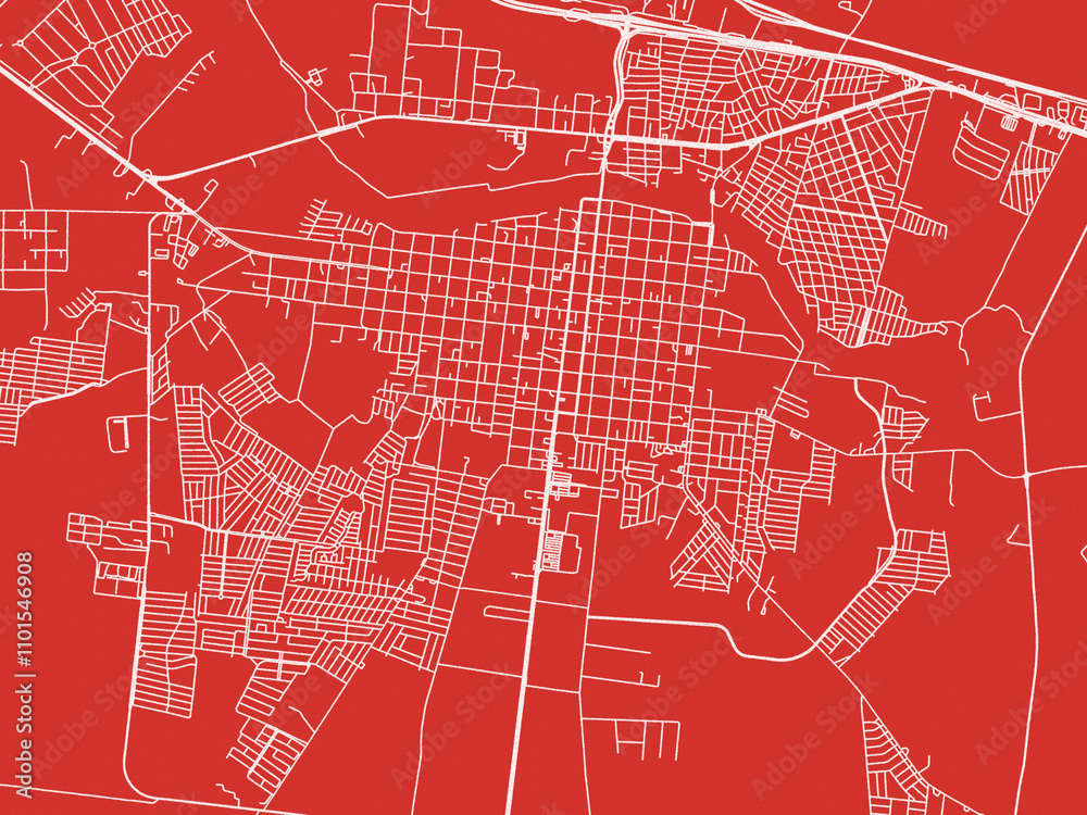 Obraz premium Christmas Map of Cadereyta Jimenez, Mexico in Snowy White on Festive Red Background.