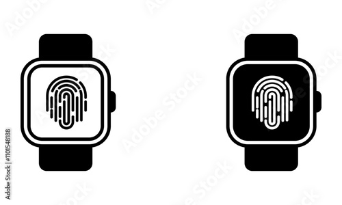 wristwatch with fingerprint, wearable device security with biometric recognition icon vector
