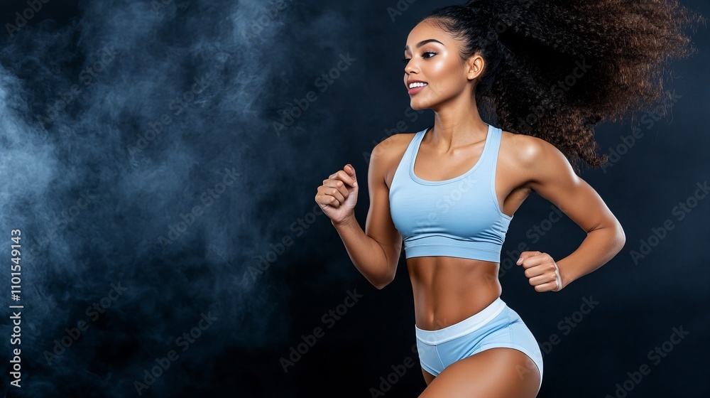 Obraz premium Athletic african female adult running with determination and confidence in sportswear