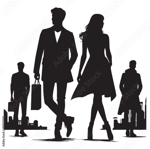 Couple standing silhouette vector illustration