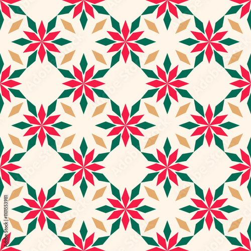 Abstract geometric poinsettia seamless pattern design for Christmas and new year background.