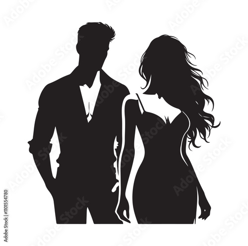 Couple standing silhouette vector illustration