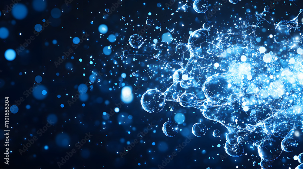 A vibrant display of blue particles and bubbles against a dark background, creating a dynamic and ethereal atmosphere A vibrant display of blue particles and bubbles against a dark background, creating a dynamic and ethereal atmosphere