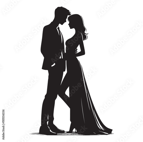 Couple standing silhouette vector illustration

