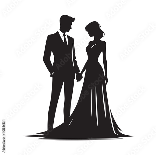 Couple standing silhouette vector illustration
