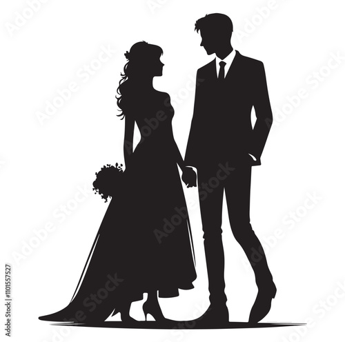 Couple standing silhouette vector illustration
