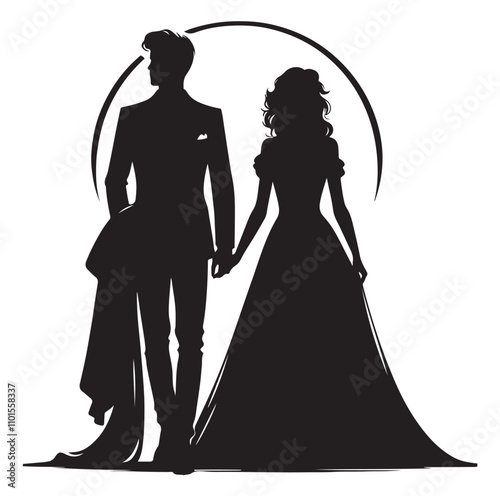 Couple standing silhouette vector illustration
