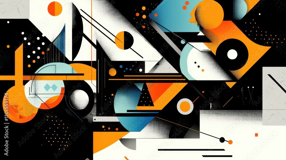 Obraz premium Abstract geometric composition featuring vibrant colors and dynamic shapes.