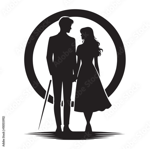 Couple standing silhouette vector illustration
