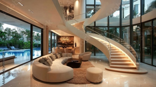 Modern Luxury Home Interior With Spiral Staircase photo