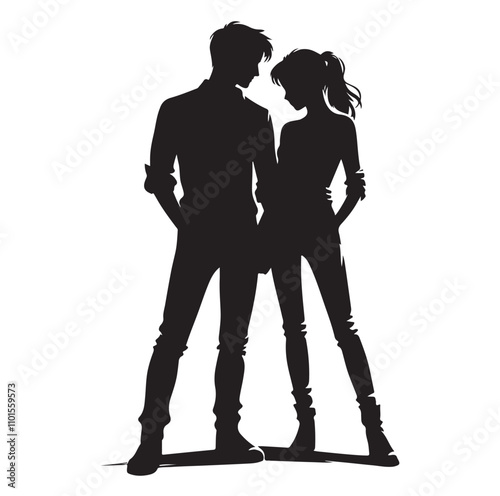 Couple standing silhouette vector illustration
