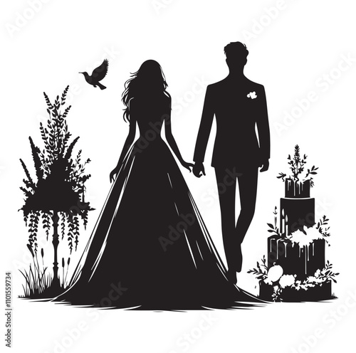 Couple standing silhouette vector illustration
