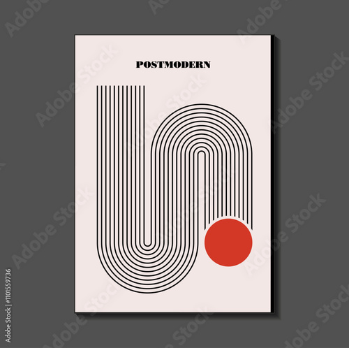 Poster inspired postmodern of vector abstract dynamic symbols with bold geometric shapes, useful for web background, poster art design, magazine front page, hi-tech print, cover artwork.