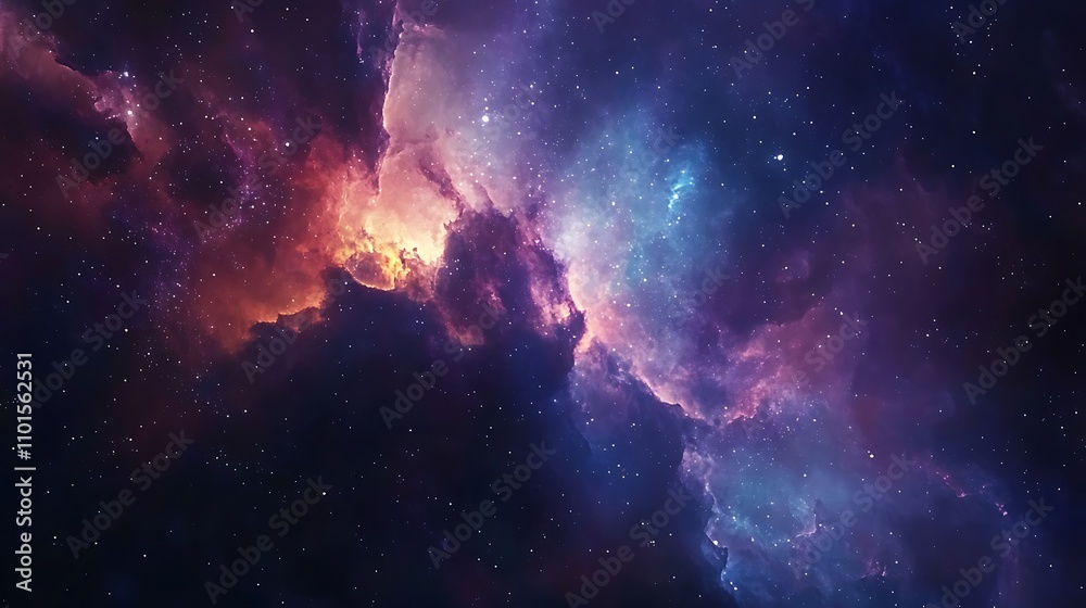 Fototapeta premium Vivid colors of cosmic nebula in space photography image