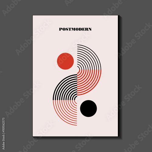 Poster inspired postmodern of vector abstract dynamic symbols with bold geometric shapes, useful for web background, poster art design, magazine front page, hi-tech print, cover artwork.