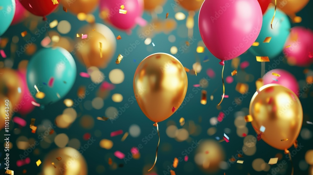 Colorful Balloons Floating in the Air Surrounded by Festive Confetti and Streamers for Celebrations Colorful Balloons Floating in the Air Surrounded by Festive Confetti and Streamers for Celebrations