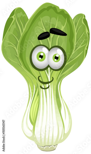 Happy Cartoon Bok Choy Head with Smiling Eyes and Wrinkled Leaves – Playful Vegetable Character