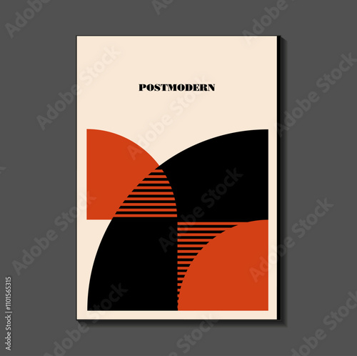 Poster inspired postmodern of vector abstract dynamic symbols with bold geometric shapes, useful for web background, poster art design, magazine front page, hi-tech print, cover artwork.