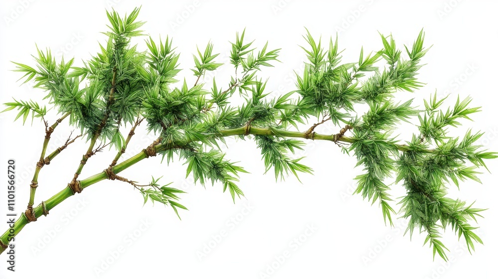 Lush Green Bamboo Branch with Delicate Leaves Against a Clean White Background, Perfect for Nature, Wellness, and Eco-Friendly Themes in Various Designs and Projects Lush Green Bamboo Branch with Delicate Leaves Against a Clean White Background, Perfect for Nature, Wellness, and Eco-Friendly Themes in Various Designs and Projects