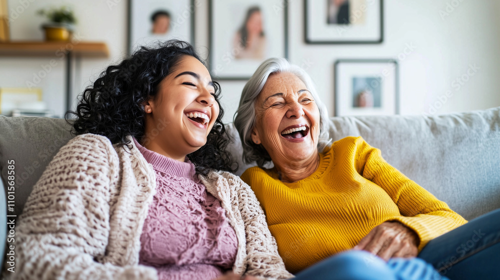 Joyful Moment in Living Room with Mother and Daughter Joyful Moment in Living Room with Mother and Daughter