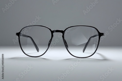 glasses are sitting on a table with a gray background