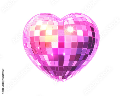 a pink heart with a mirror ball