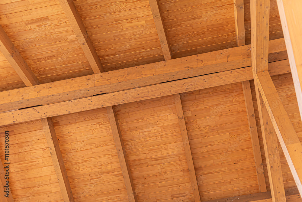 Construction of a wooden roof of a frame house.