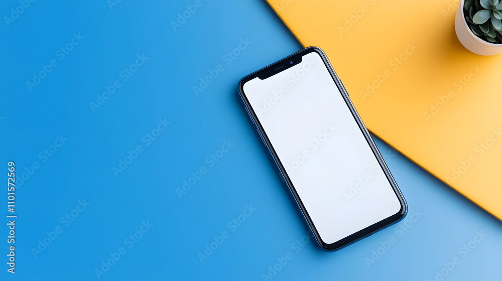 Blank screen smartphone mockup on a colorful gradient background, emphasizing clean and modern design Blank screen smartphone mockup on a colorful gradient background, emphasizing clean and modern design