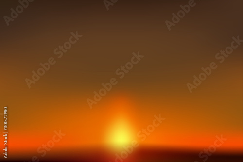 Beautiful Orange and red sunset artwork. Abstract gradient art in the colors of sunset by the beach. Blurred setting sun in the horizon design.  Abstraction of sunset by the beach. Vector Mesh.