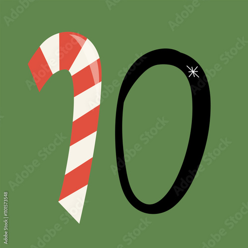 Christmas advent calendar with lollipop cane and snowflake. 10th of december day. Vector flat illustration photo