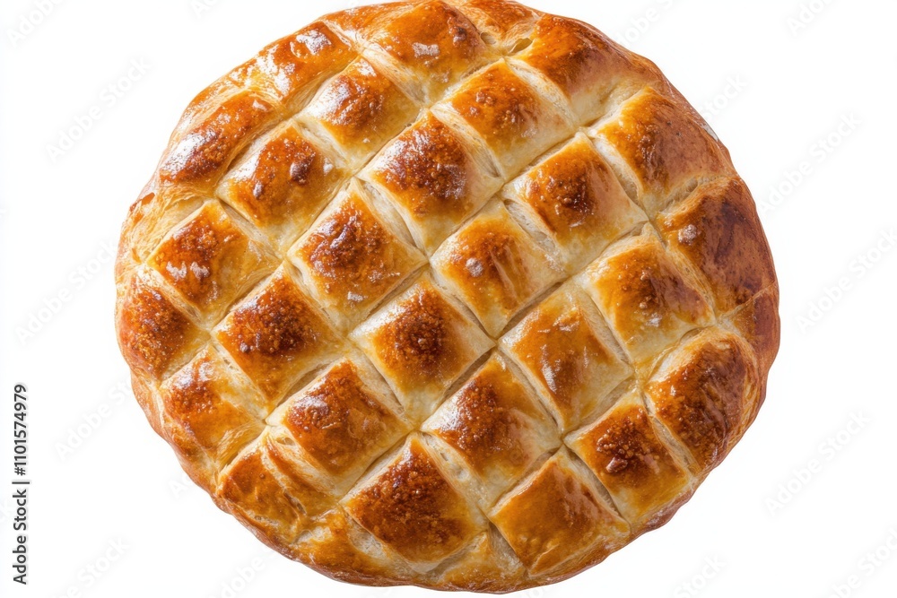 Pistolet bread with crispy crust and diamond scores on white background Pistolet bread with crispy crust and diamond scores on white background