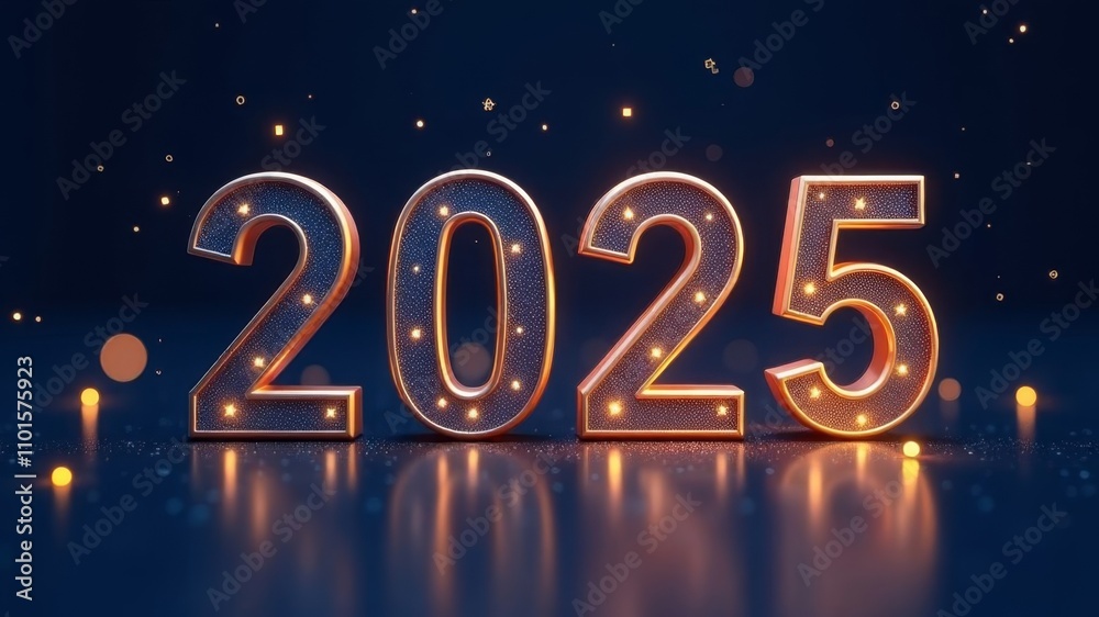The numbers 2025 standing on the floor among the stars.